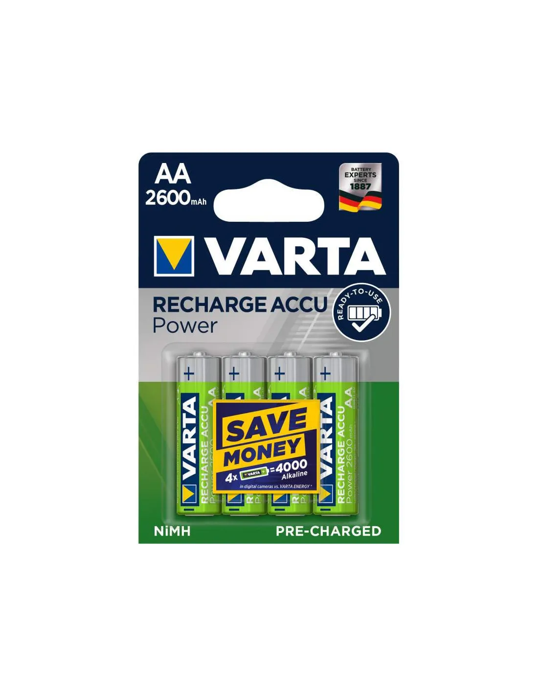 4 Piles Rechargeables AA / HR6 2600mAh Varta Accu Pro | Varta