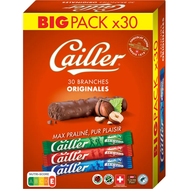 Cailler Branches barres chocolatées Original, 23 g, 30 pièce