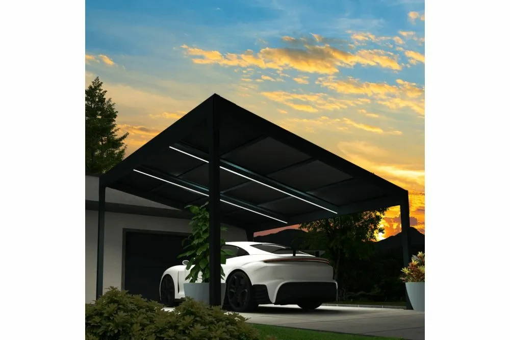 Carport solaire energy 1 pente gris anthracite 3,617x4,631m 3200w + led