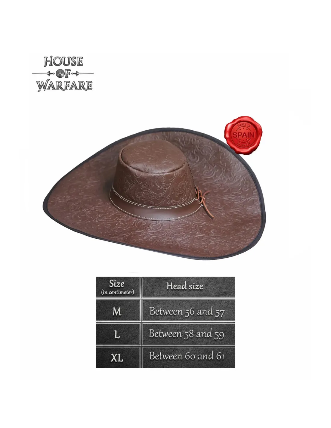 Chapeau en cuir gaufré marron à large bord Diego Alatriste ⚔️ Boutique Épées