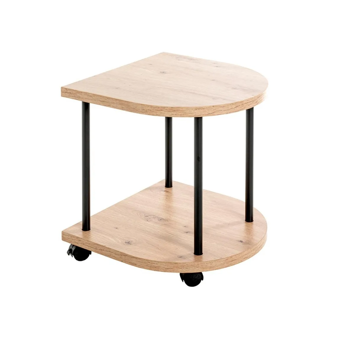 Desserte sur roulette avec double plateau décor chène bord arrondi | 3 Suisses