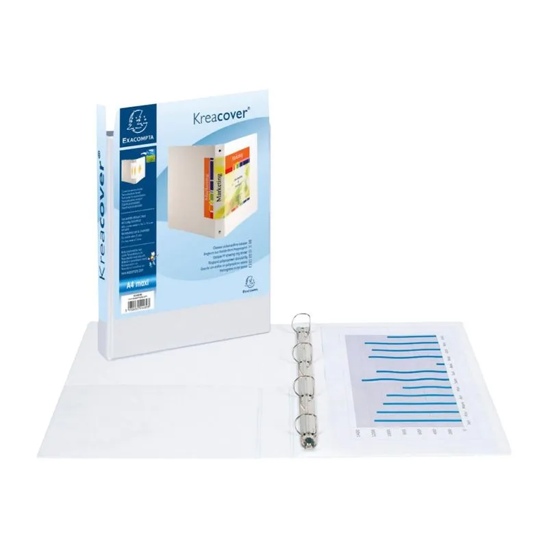 Exacompta Kreacover - Classeur à anneaux personnalisable - Dos 50 mm - A4 Maxi - blanc - 2 pochettes extérieures