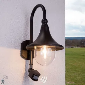Lampe d'extérieur country noire avec détecteur de mouvement IP44 - Daphne