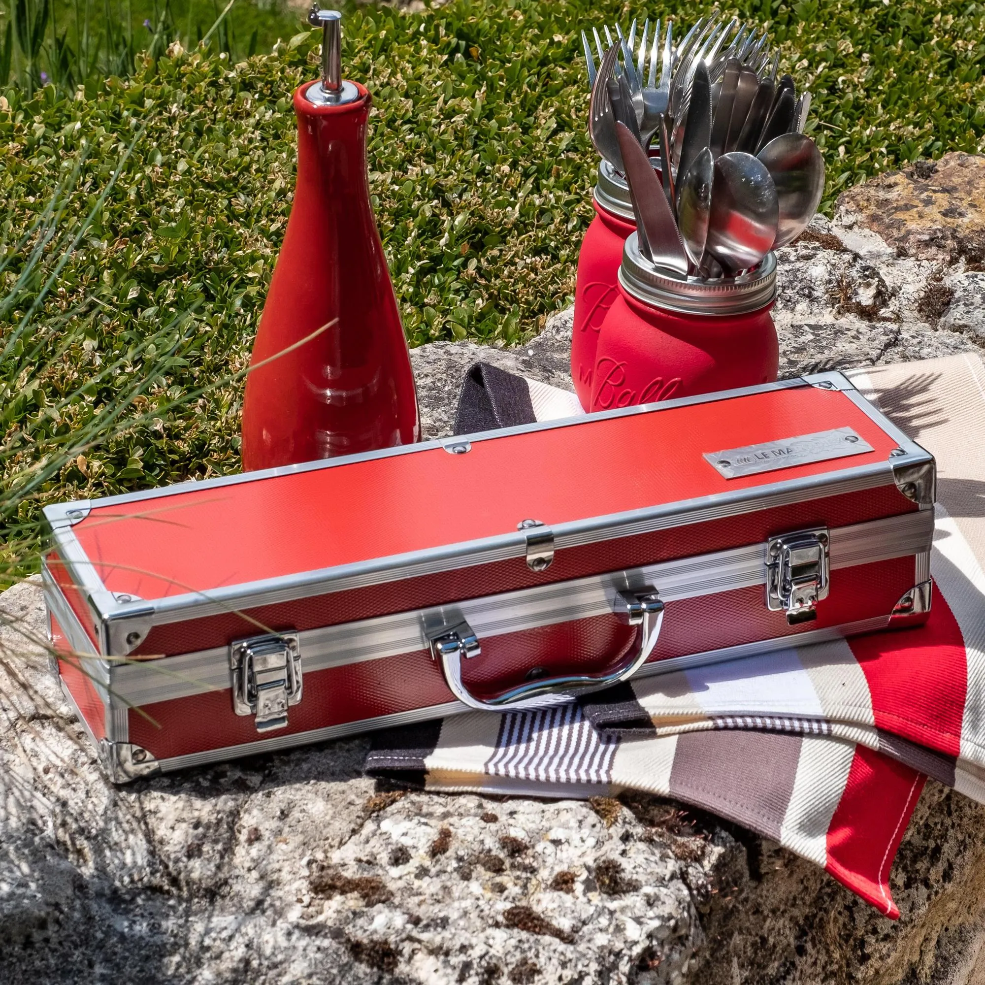 Mallette 3 Ustensiles Rouge (Pince, Spatule Et Fourchette) Le Marquier 