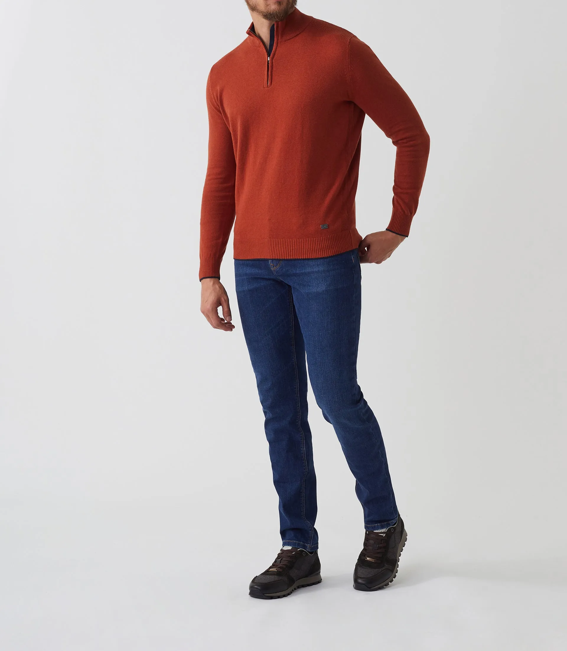 Pull col zippé coton-cachemire orange Simon