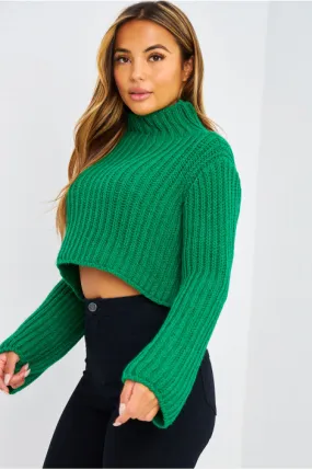 Pull court en grosses mailles vert