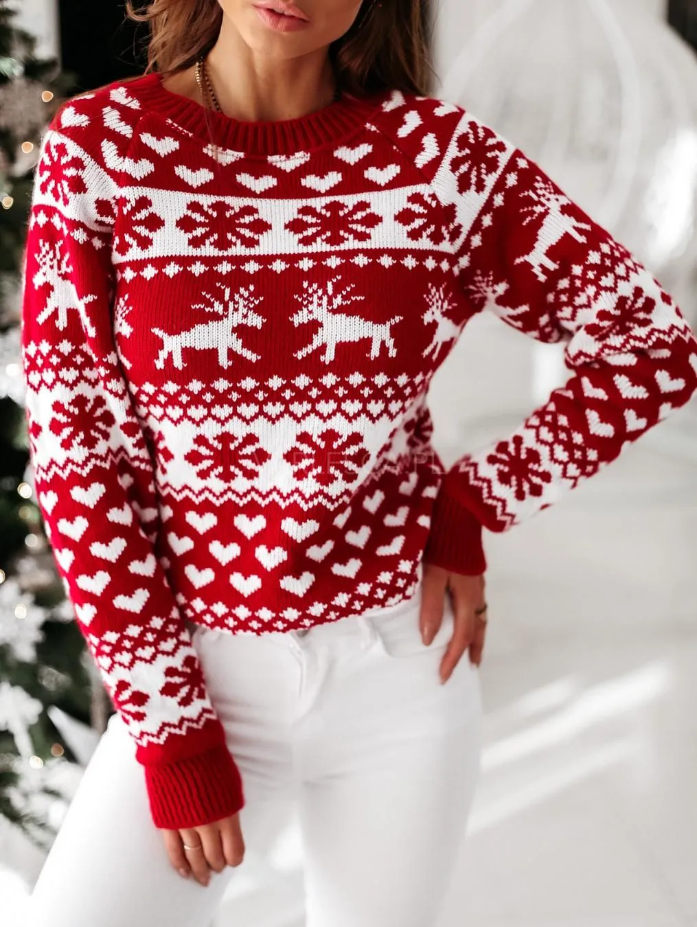 Pull de Nol rouge & blanc - Femme