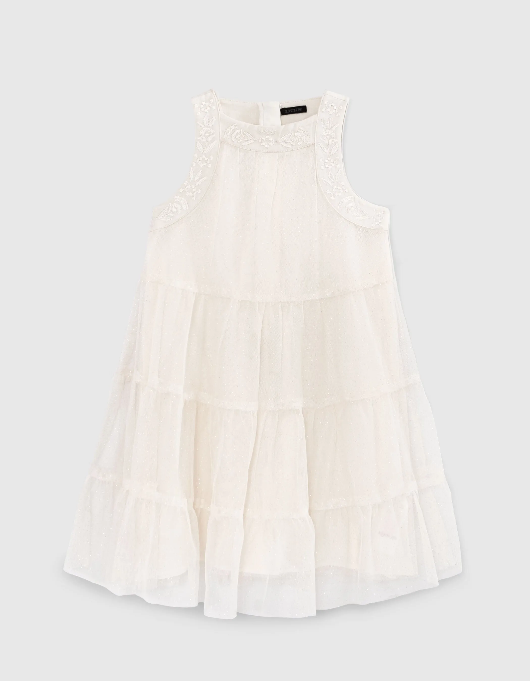 Robe écrue en tulle ganses brodées fille