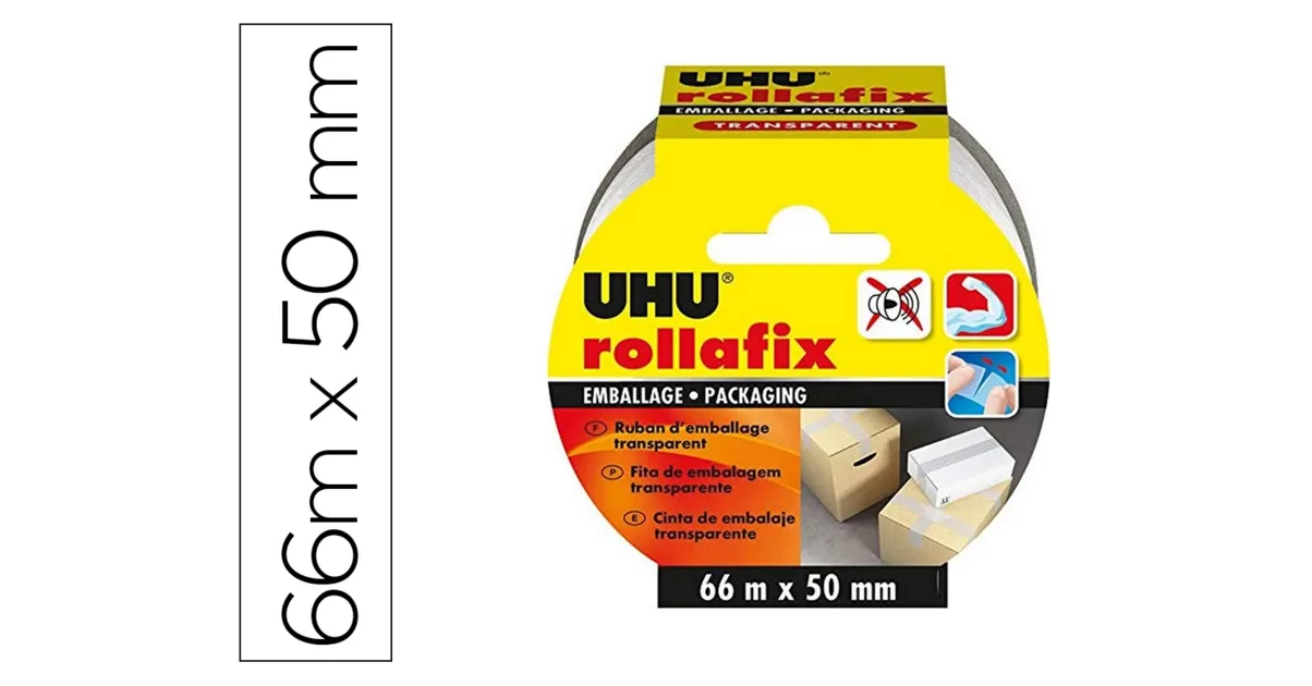 RUBAN ADHÉSIF D'EMBALLAGE ROLLAFIX TRANSPARENT 50MMX66M
